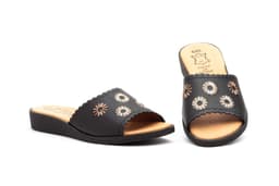 Sandalia Mujer Piel Negro Pala Alto Estilo ref. 307