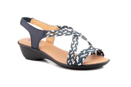 Sandalias Mujer Trenzado Piel Metalizado Marino Elástico Cuña Alto Estilo ref. 323