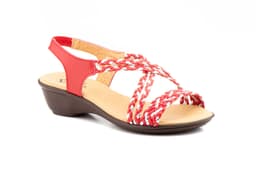 Sandalias Mujer Trenzado Piel Metalizado Rojo Elástico Cuña Alto Estilo ref. 323