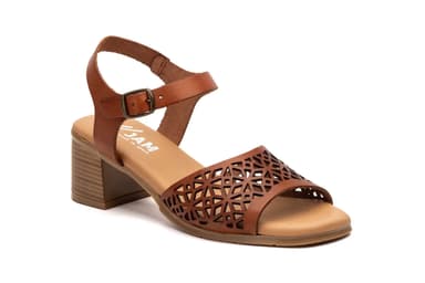 Sandalias Mujer Piel Cuero Grabado Láser Tacón Hebilla Plantilla Gel JAM ref. SS-7065