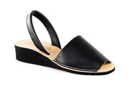 Ibicencas Menorquina Mujer Piel Negro Cuña Menorquinas ref. 552