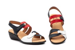 Sandalias Mujer Piel Blanco Rojo Marino Cuña Alto Estilo ref. 454