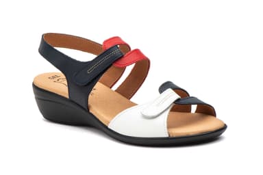 Sandalias Mujer Piel Blanco Rojo Marino Cuña Alto Estilo ref. 454