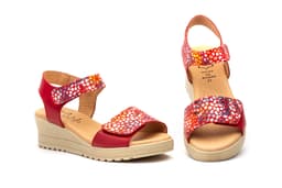 Sandalias Mujer Piel Rojo Multi Tiras Adhesiva Alto Estilo ref. AE-1651
