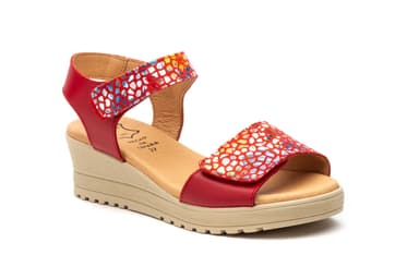 Sandalias Mujer Piel Rojo Multi Tiras Adhesiva Alto Estilo ref. AE-1651