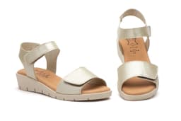 Sandalias Mujer Piel Platino Tiras Adeshivas Cuña Gel Alto Estilo ref. AE-1652