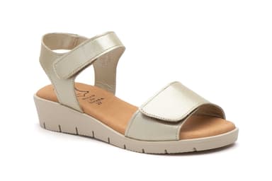 Sandalias Mujer Piel Platino Tiras Adeshivas Cuña Gel Alto Estilo ref. AE-1652