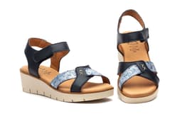 Sandalias Mujer Piel Marino Tiras Adhesiva Cuña Gel Alto Estilo ref. AE-640