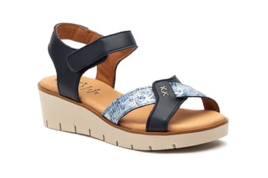 Sandalias Mujer Piel Marino Tiras Adhesiva Cuña Gel Alto Estilo ref. AE-640