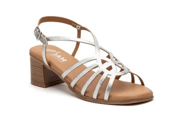 Sandalias Mujer Tiras Plata Tacón Madera Planta Gel Cierre Hebilla JAM ref. SS-2642