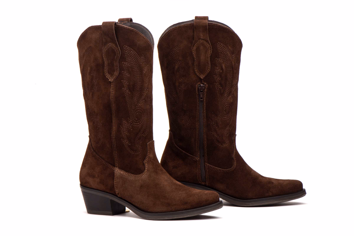 Botas Mujer Piel Serraje Marrón Bordado Campera Nautic Blue ref. NB-STELLA-8265