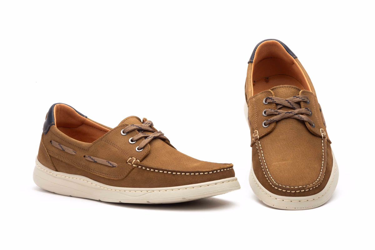 Zapato Náutico Casual Hombre Nobuck Piel Taupe Cordones Nautic Blue ref. R83-2607