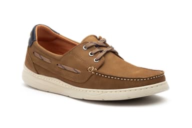 Zapato Náutico Casual Hombre Nobuck Piel Taupe Cordones Nautic Blue ref. R83-2607