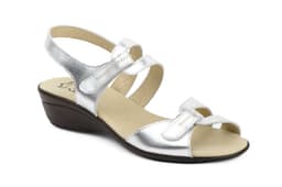 Sandalias Vaquetillas Mujer Piel Plata Velcro Cuña Alto Estilo ref. 454