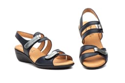 Sandalias Vaquetillas Mujer Piel Marino Plomo Cuña Alto Estilo ref. 454