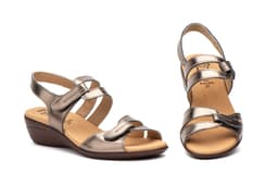 Sandalias Vaquetillas Mujer Piel Bronce Cuña Alto Estilo ref. 454
