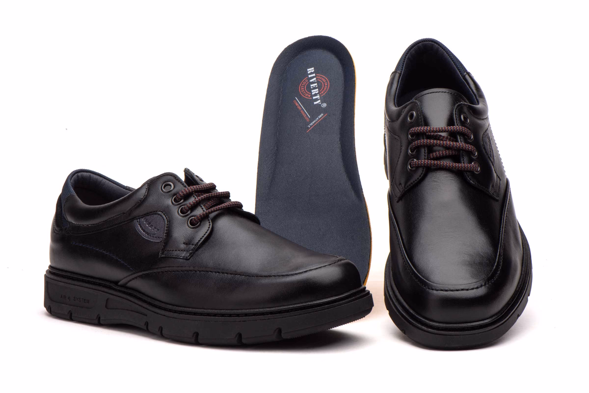 Zapatos Hombre Piel Negro Cordones Plantilla Extraíble Riverty ref. RV-618