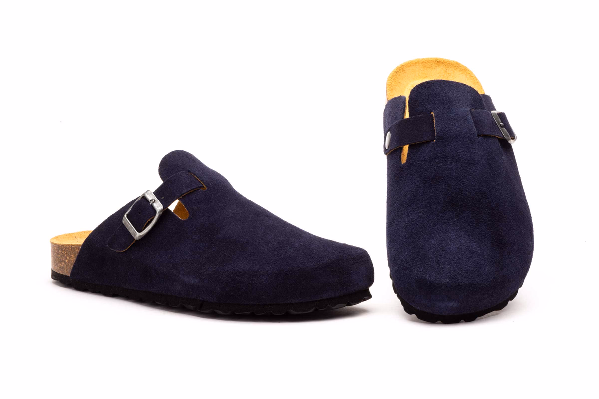 Zuecos Unisex Juliet Piel Serraje Marino Piso Bio Hebilla Biocomfort ref. BC-7379