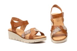 Sandalias Mujer Piel Cuero Tiras Adhesiva Cuña Gel Alto Estilo ref. AE-640