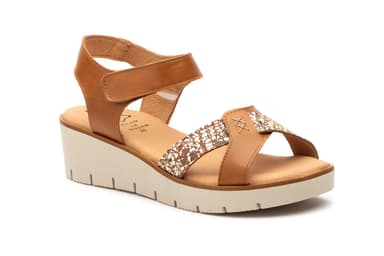 Sandalias Mujer Piel Cuero Tiras Adhesiva Cuña Gel Alto Estilo ref. AE-640