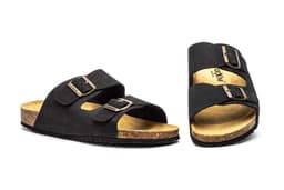 Sandalias Hombre Piel Negro Hebillas Bio Morxiva ref. MX-8020
