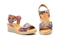 Sandalias Mujer Piel Cuero Estampado Multi Tiras Adhesiva Alto Estilo ref. AE-1651