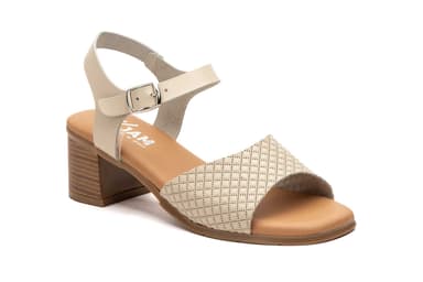 Sandalias Mujer Piel Beige Tacón Madera Cierre Hebilla Planta Gel JAM ref. SS-6061