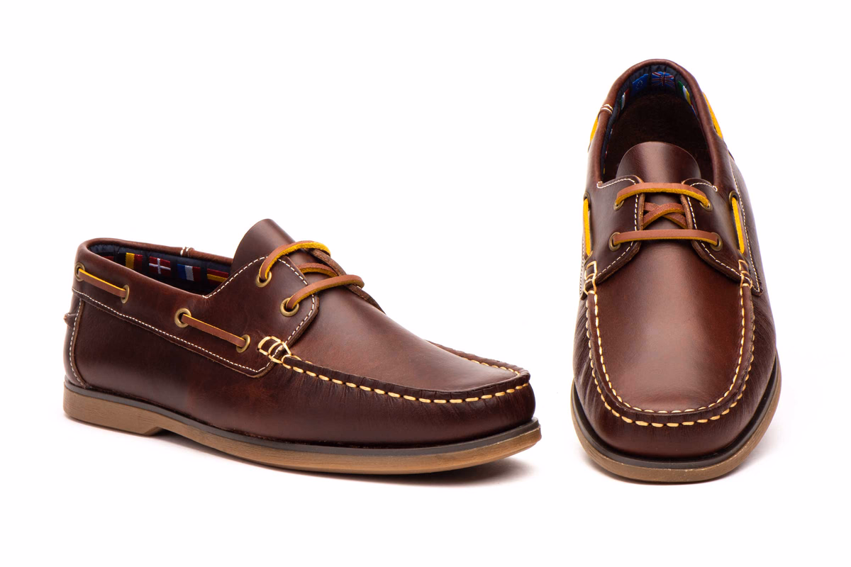 Náuticos Hombre Piel Pull Cuero Cordones Piso Fino Ibérico ref. IB-1056