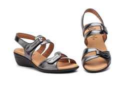 Sandalias Vaquetillas Mujer Piel Plomo Cuña Alto Estilo ref. 454