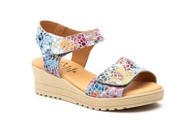 Sandalias Mujer Piel Gris Estampado Multi Tiras Adhesiva Alto Estilo ref. AE-1651