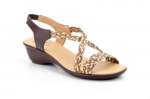 Sandalias Mujer Trenzado Piel Metalizado Bronce Elástico Cuña  -  Ref. 323 Bronce