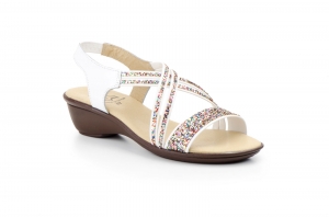 Sandalias Mujer Glitter Multi Piel Blanco Elástico Cuña  -  Ref. 324g Blanco Glitter Multi
