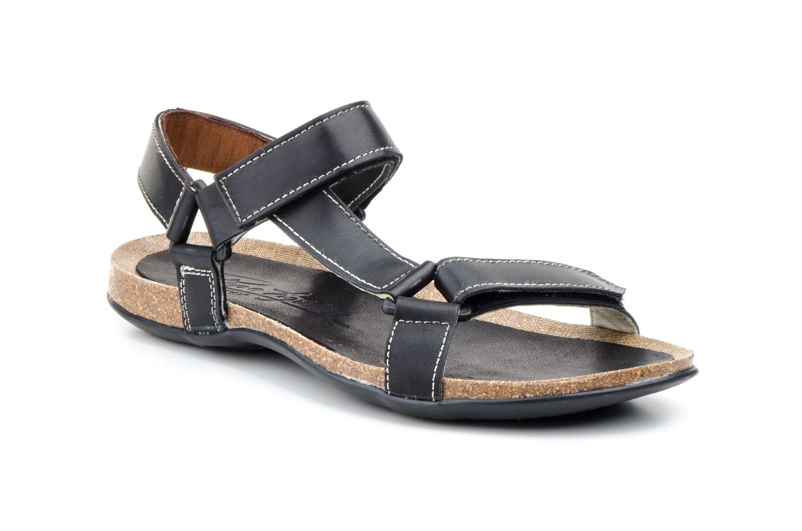 Sandalias Hombre Piel Negro Planta Corcho  -  Ref. 900 PA Negro