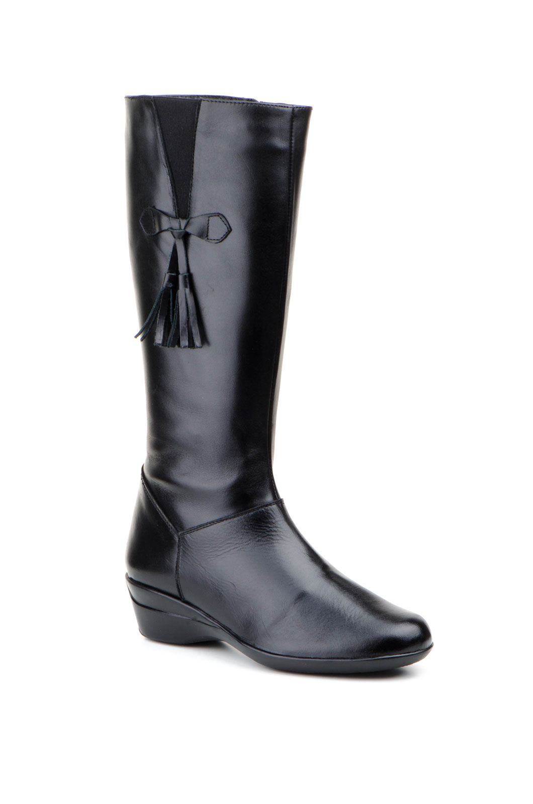 Botas Mujer Piel Negro Cuña Cremallera Borlas Elásticos  -  Ref. 1014 Negro