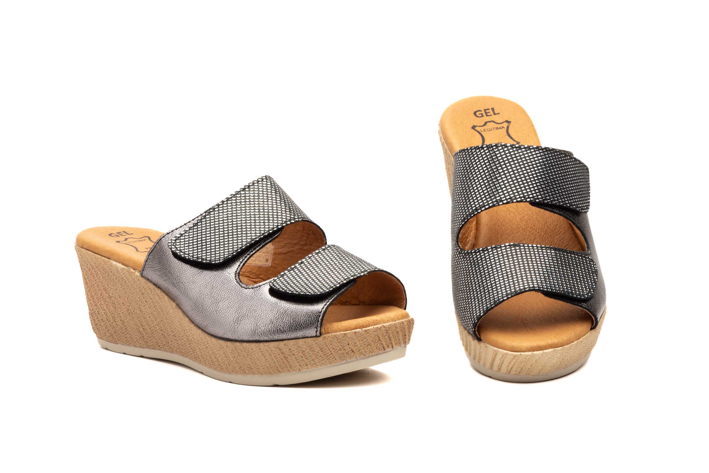 Sandalias Mujer Piel Plomo GEL  -  Ref. 3056 Plomo