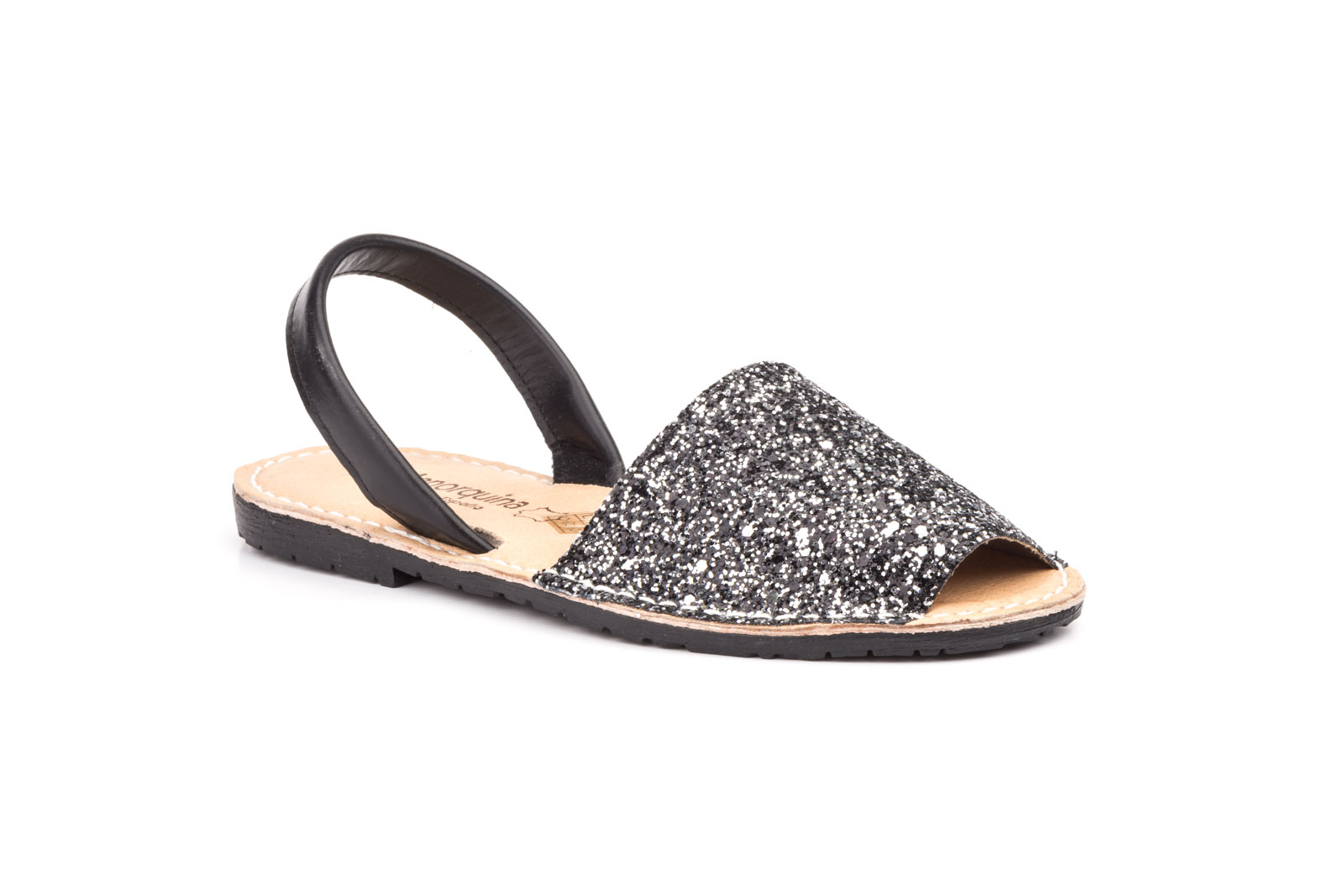 Menorquinas Ibicencas Mujer Glitter Plata Negro Planta Acolchada  -  Ref. 6700 Negro Plata