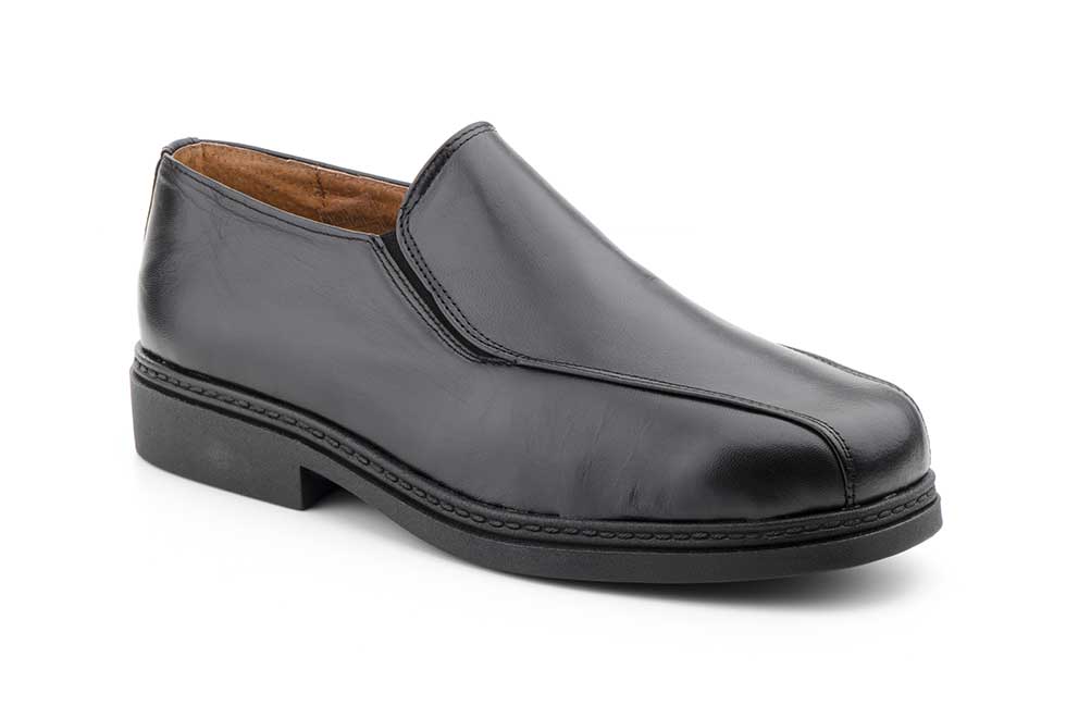 Zapatos Hombre Piel Negro Elásticos Suela Cosida  -  Ref. 1155 Negro