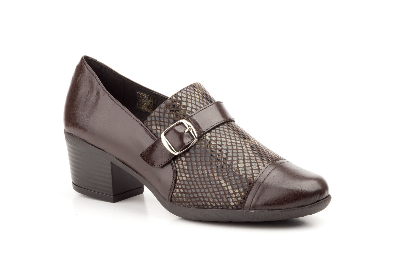 Zapatos Mujer Piel Marrón Lycra Hebilla  -  Ref. 5400 Marrón