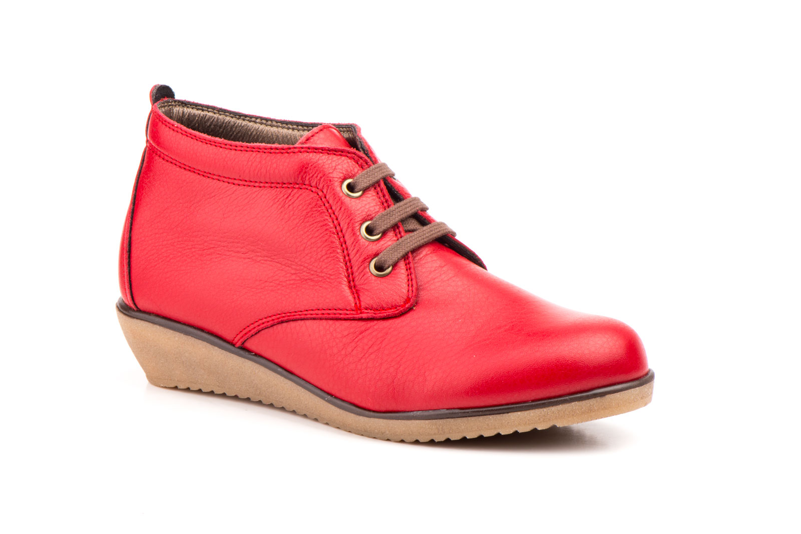 Botín Mujer Piel Rojo Cordones  -  Ref. AE-398 Rojo