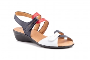 Sandalias Mujer Piel Blanco Rojo Marino Cuña  -  Ref. 454 Blanco Rojo Marino