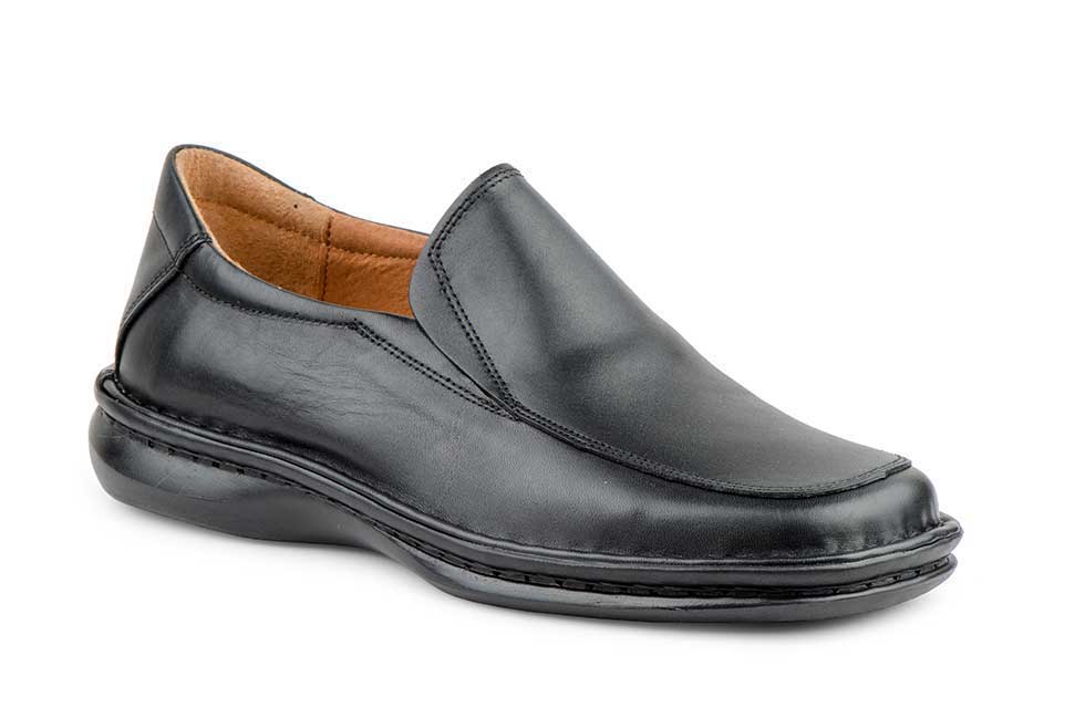 TALLA ESPECIAL Zapatos Hombre Piel Negro Elásticos Suela Cosida  -  Ref. 60101 XXL Negro