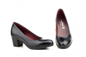 Zapatos Salón Mujer Piel Napa Negra Tacón Ancho  -  Ref. MX-923 Negro