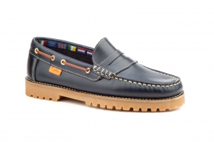 Náuticos Hombre Piel Pull Marino Antifaz Suela Gruesa  -  Ref. 2046 Marino