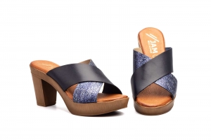 Sandalias Mujer Piel Marino Tacón  -  Ref. 19007 Carmen Marino