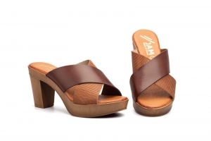 Sandalias Mujer Piel Nuez Tacón  -  Ref. 19007 Carmen Nuez