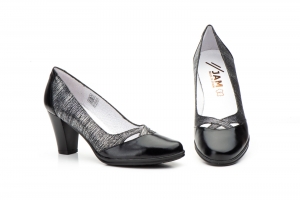 Zapatos Mujer Piel Negro Tacón  -  Ref. 5883 Negro Plata