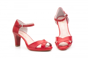 Sandalias Mujer Piel Rojo Tacón y Plataforma  -  Ref. 3028 Rojo