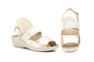 Sandalias Mujer PIel Champaneg Plantilla Gel Extraible Velcro  -  Ref. 6001 Champaneg