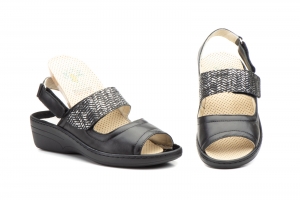 Sandalias Mujer Piel Negro Plantilla Gel Extraible Velcro  -  Ref. 6001 Negro
