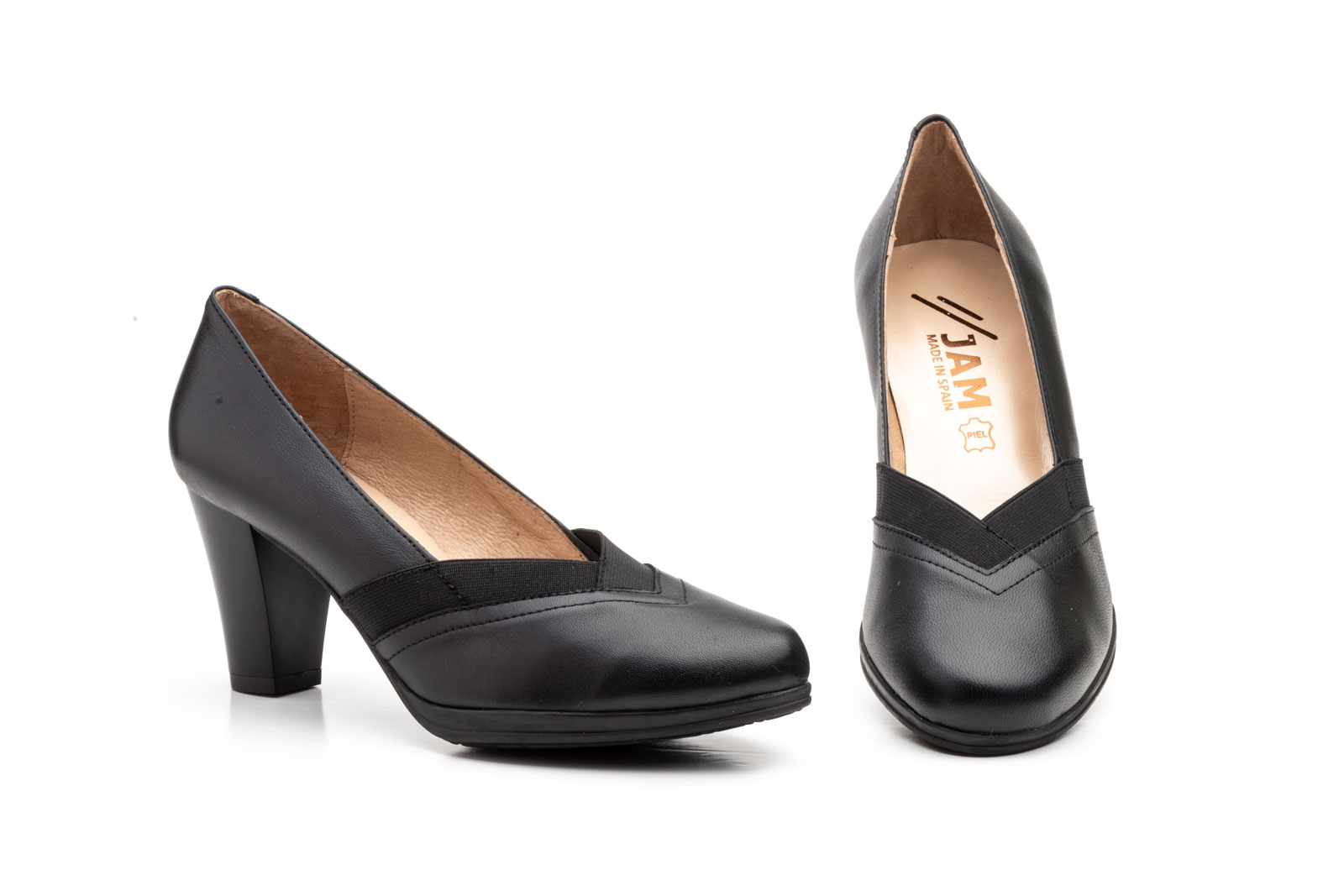 Zapatos Mujer Piel Negro Elásticos  -  Ref. 5901 Negro